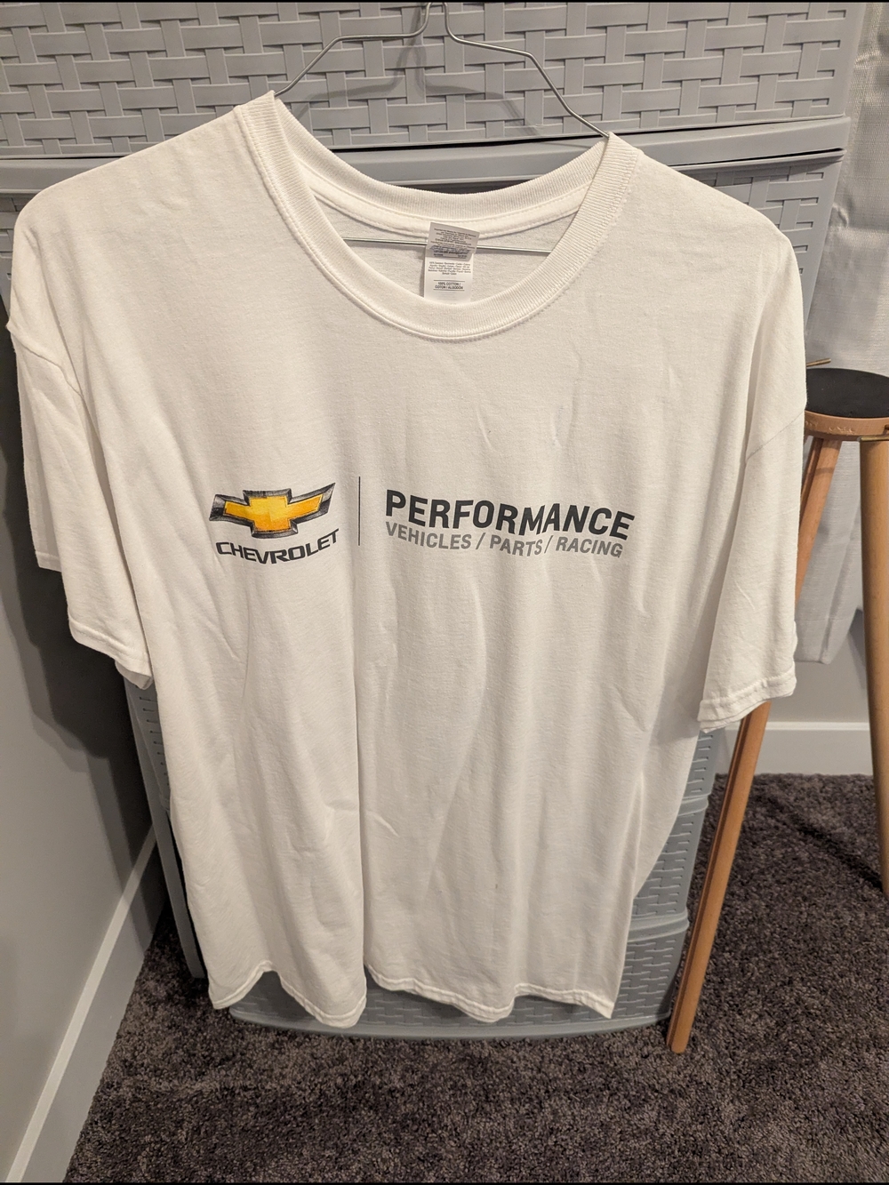 Gildan White T-Shirt with Small Yellow and Black Graphic